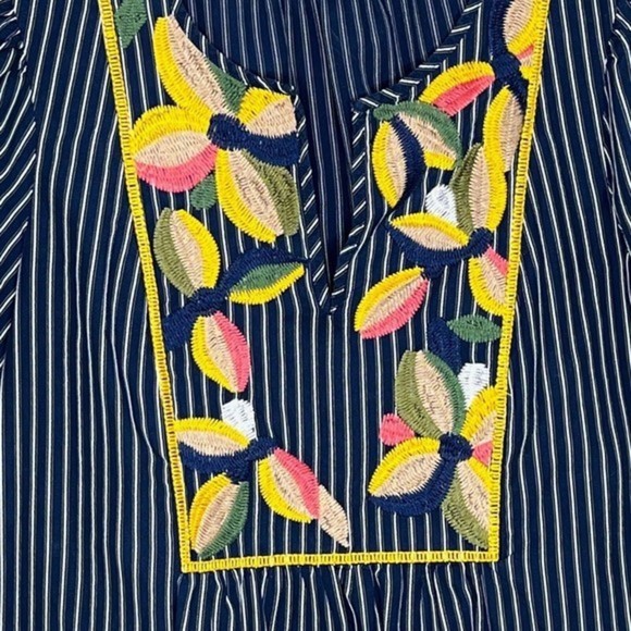 Madewell Fable Top Embroidered Stripe Popover Navy Short Sleeve Cotton XS H7398 - Picture 4 of 8